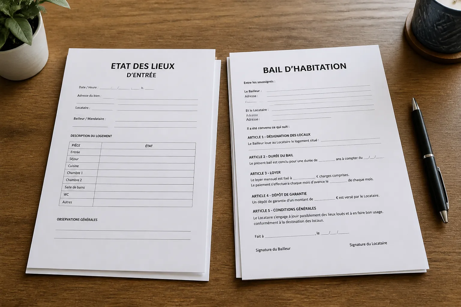 Etat des lieux et bail poses sur une table