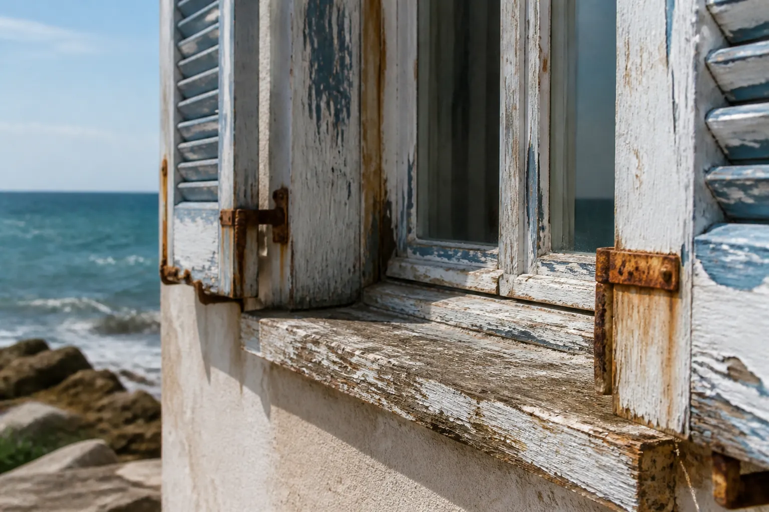 Menuiserie de bord de mer piquee par le sel