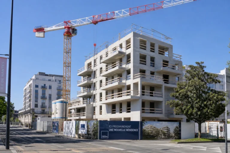 Immeuble neuf en construction avec grue a Nantes