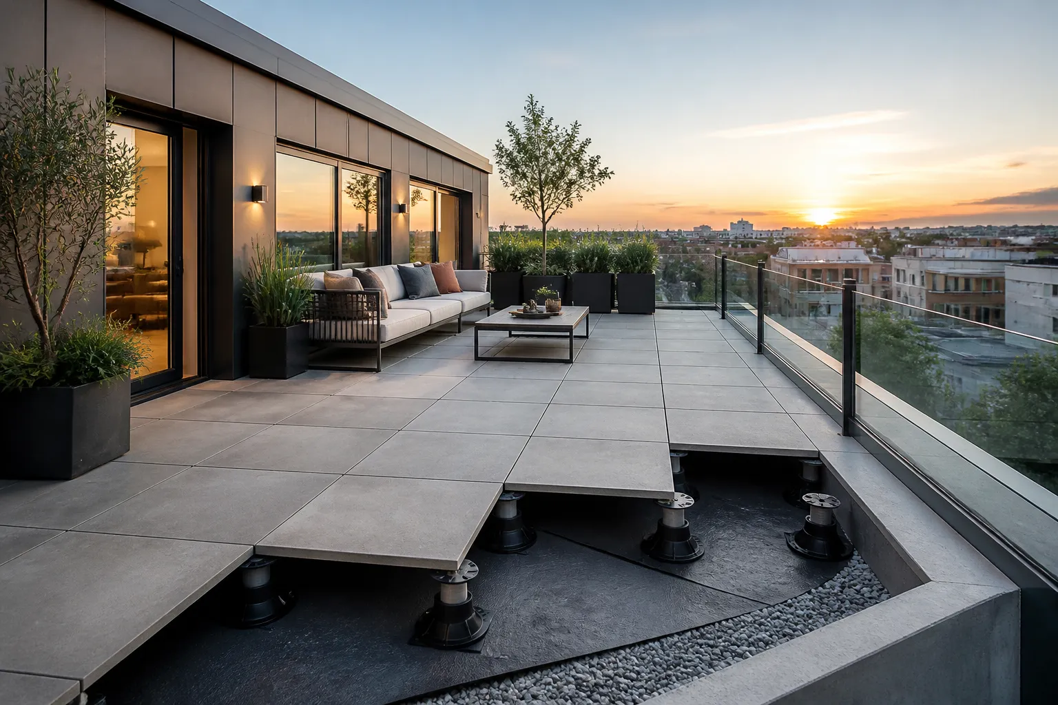 Dalle sur plots d une terrasse d attique