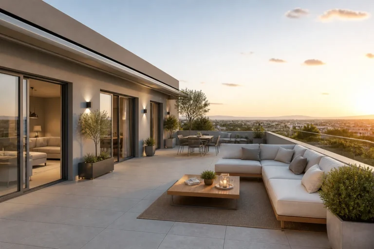 Terrasse d attique d un immeuble neuf