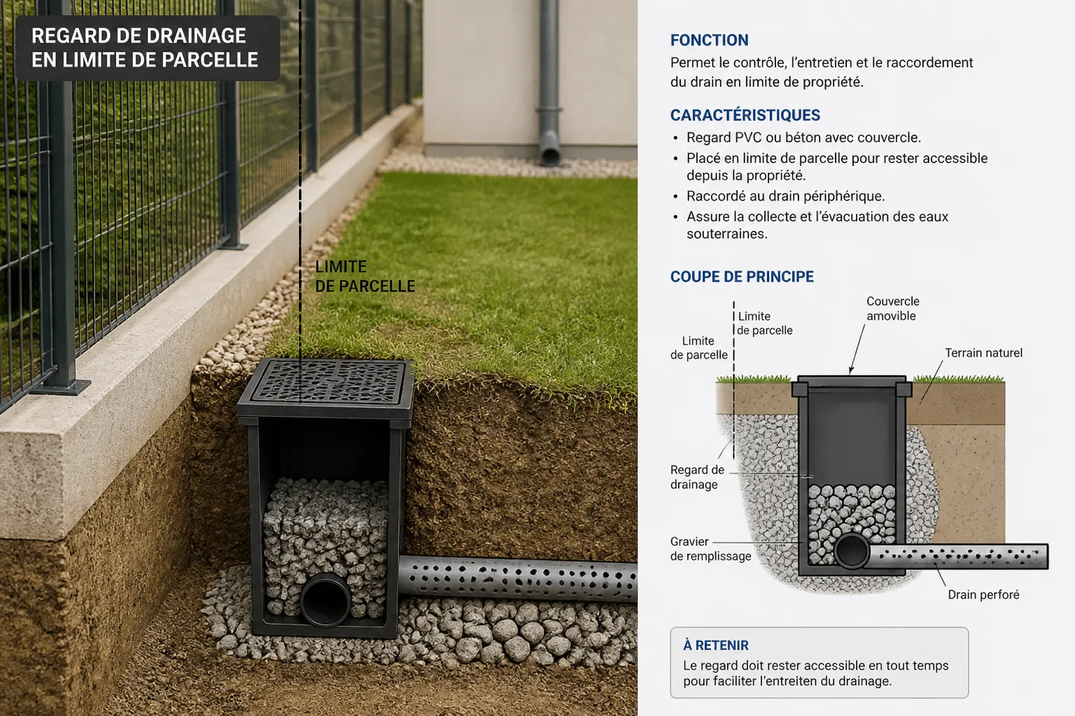 Regard de drainage en limite de parcelle