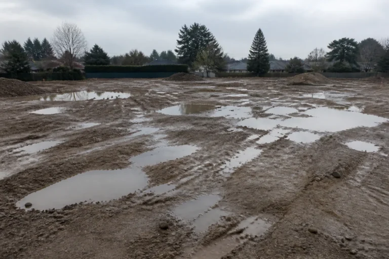 Terrain detrempe avec flaques avant construction