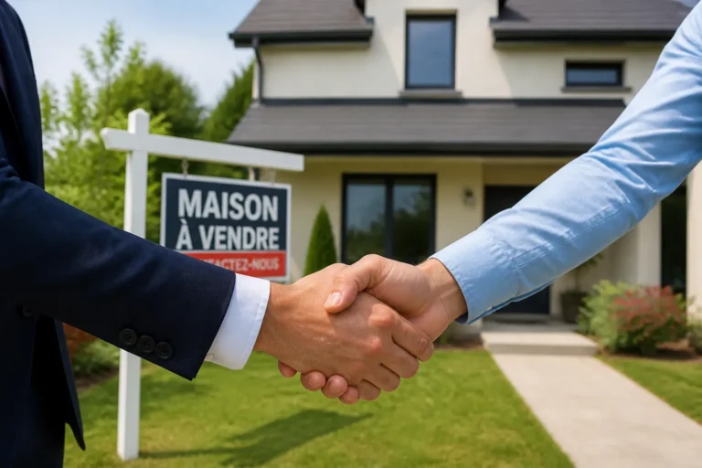 Poignee de main devant une maison en vente