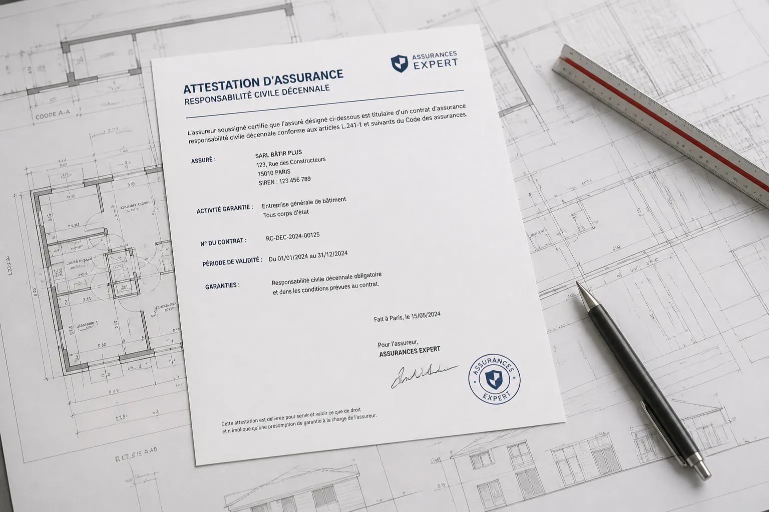 Attestation d assurance posee sur des plans
