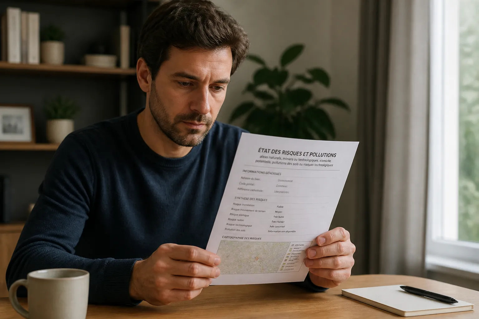 Personne lisant un etat des risques papier
