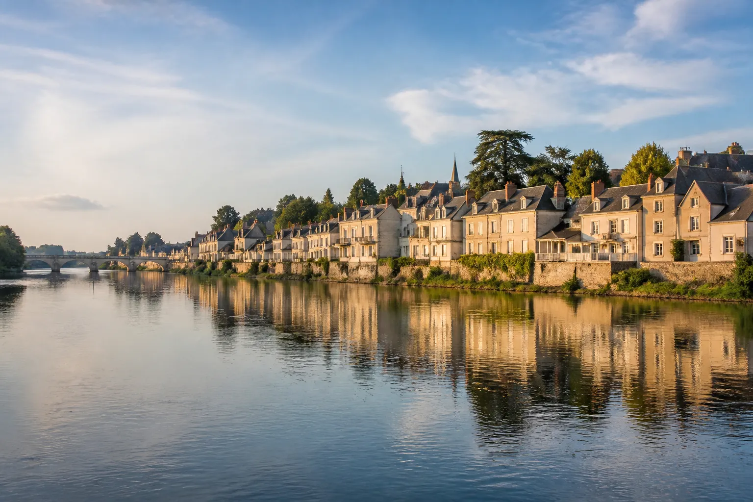 Vue de la Loire avec maisons en bord de fleuve