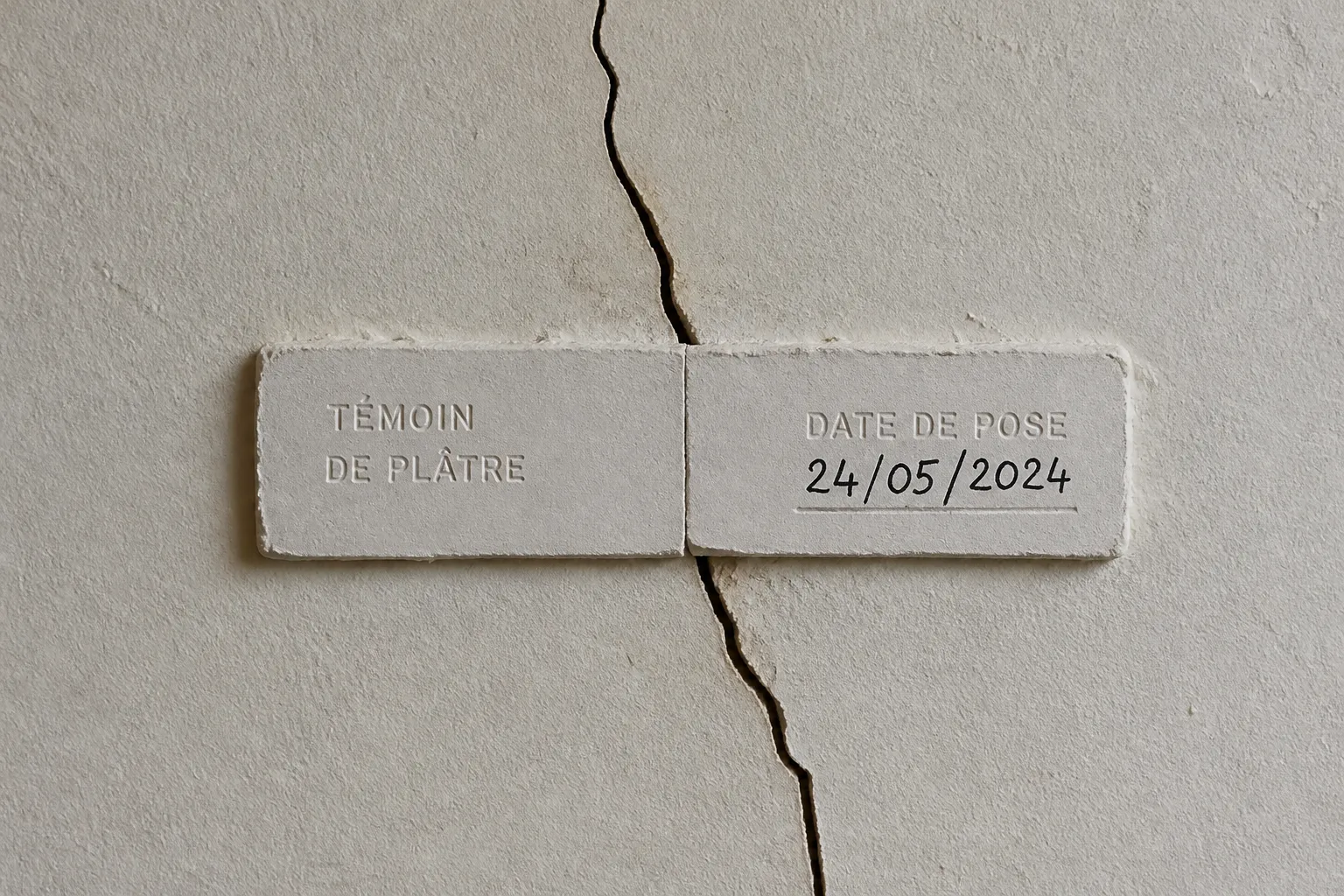 Temoin de platre date pose sur une fissure