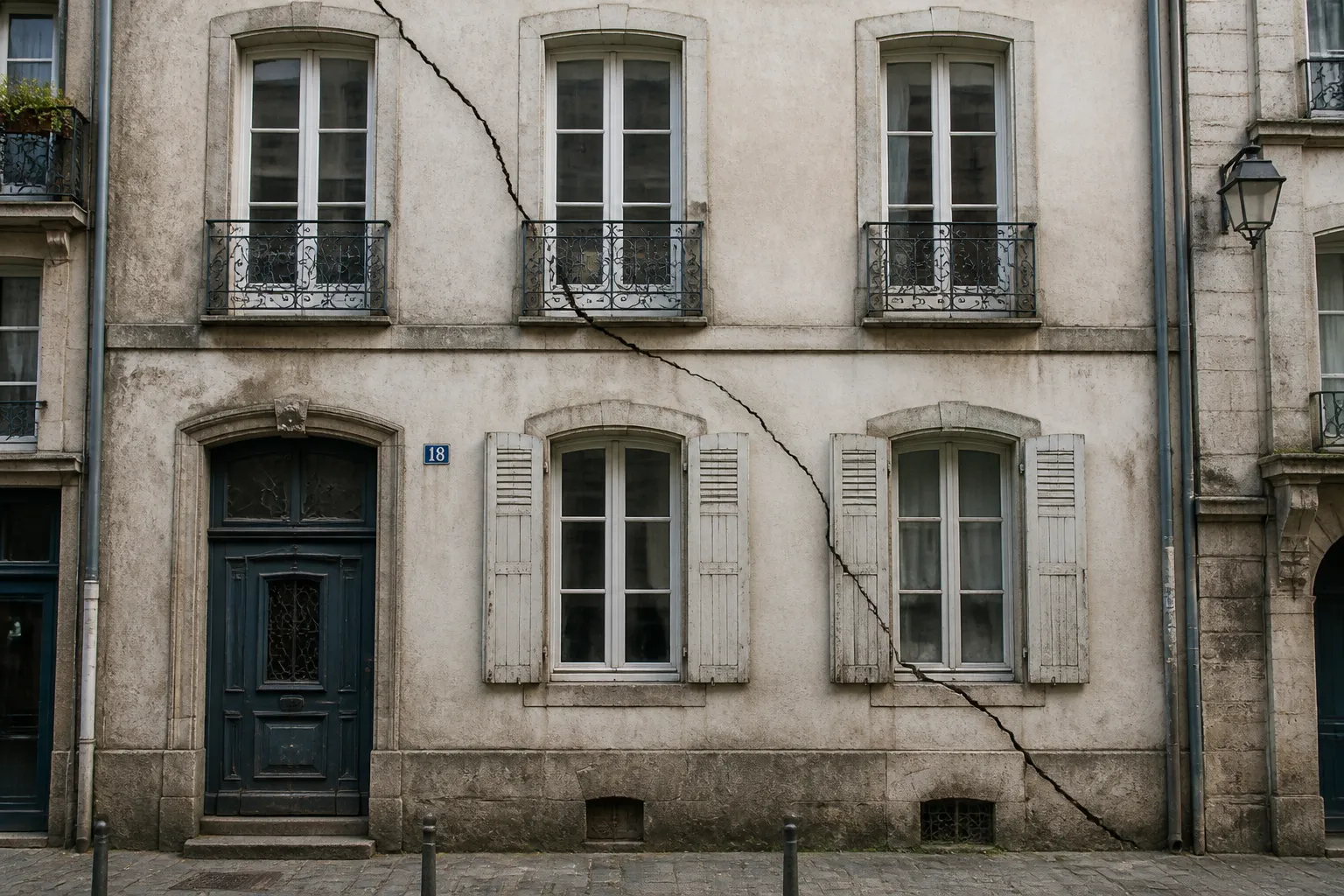Facade nantaise ancienne avec fissure oblique