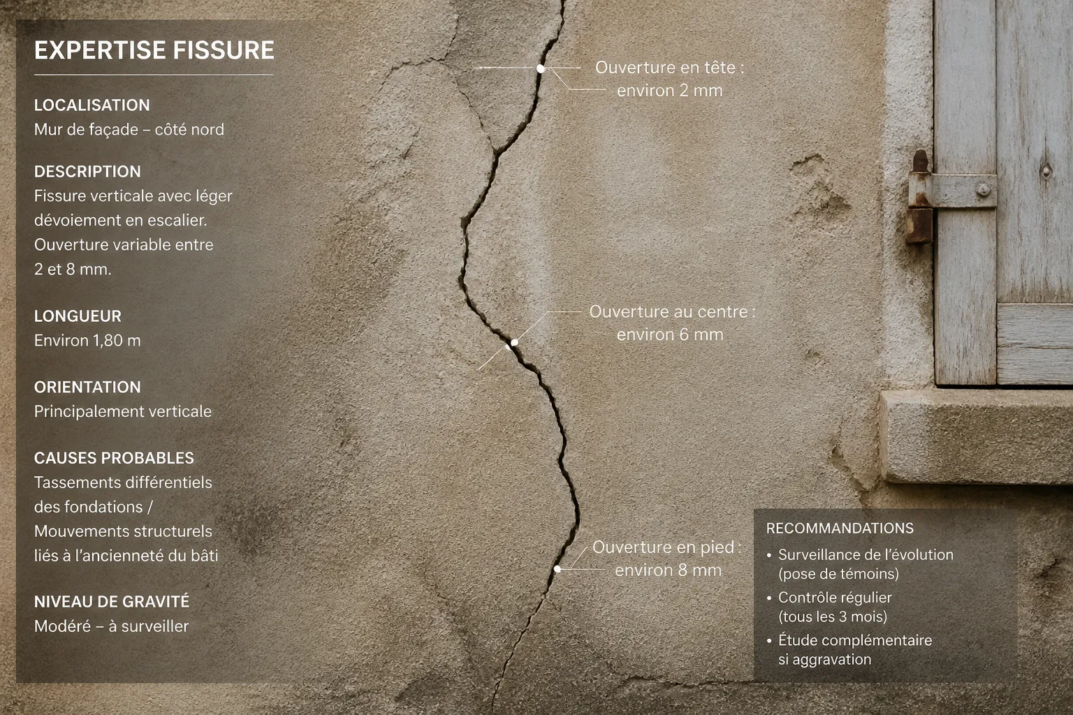 Expert relevant une fissure sur un mur ancien