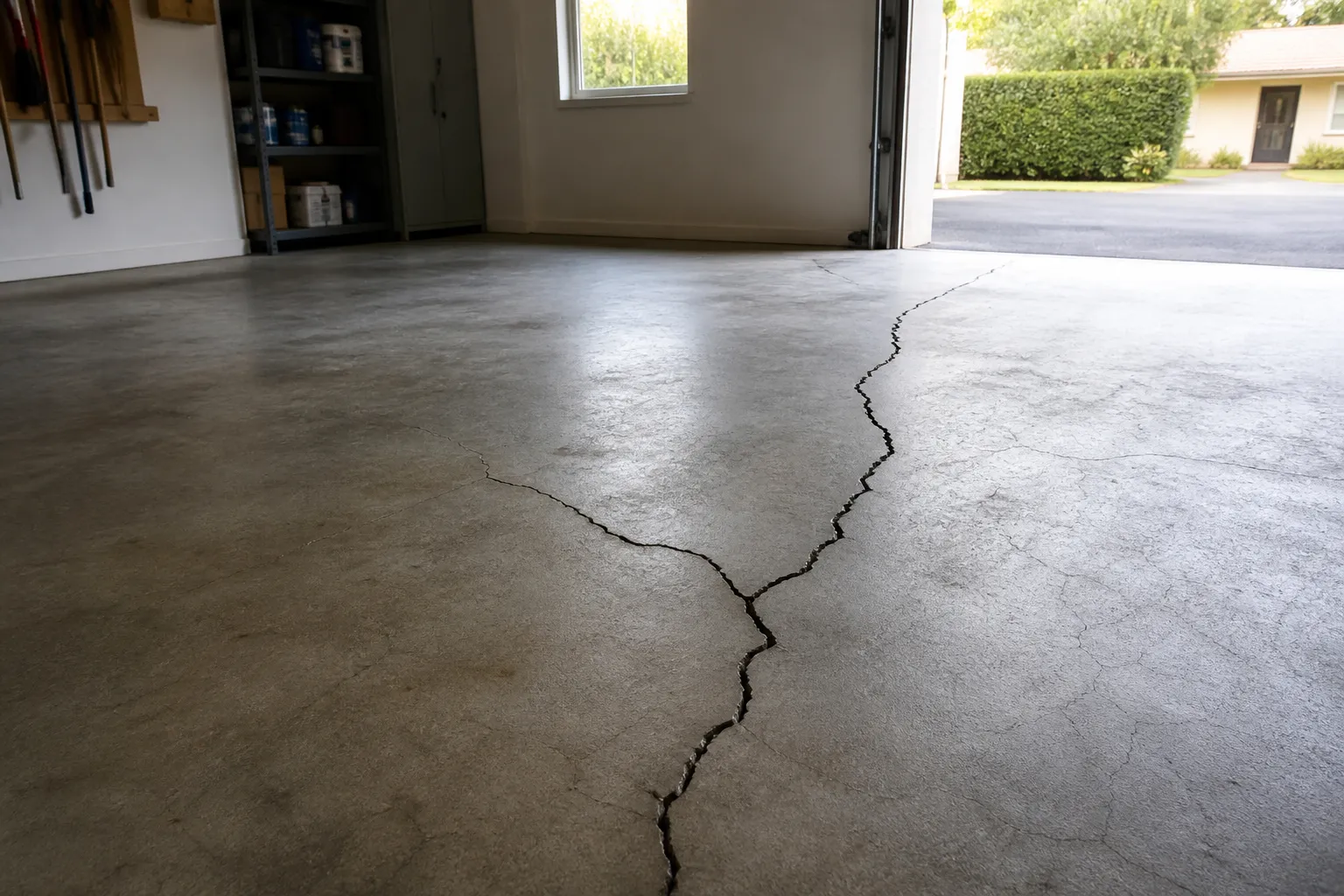 Dallage de garage fissure dans un pavillon