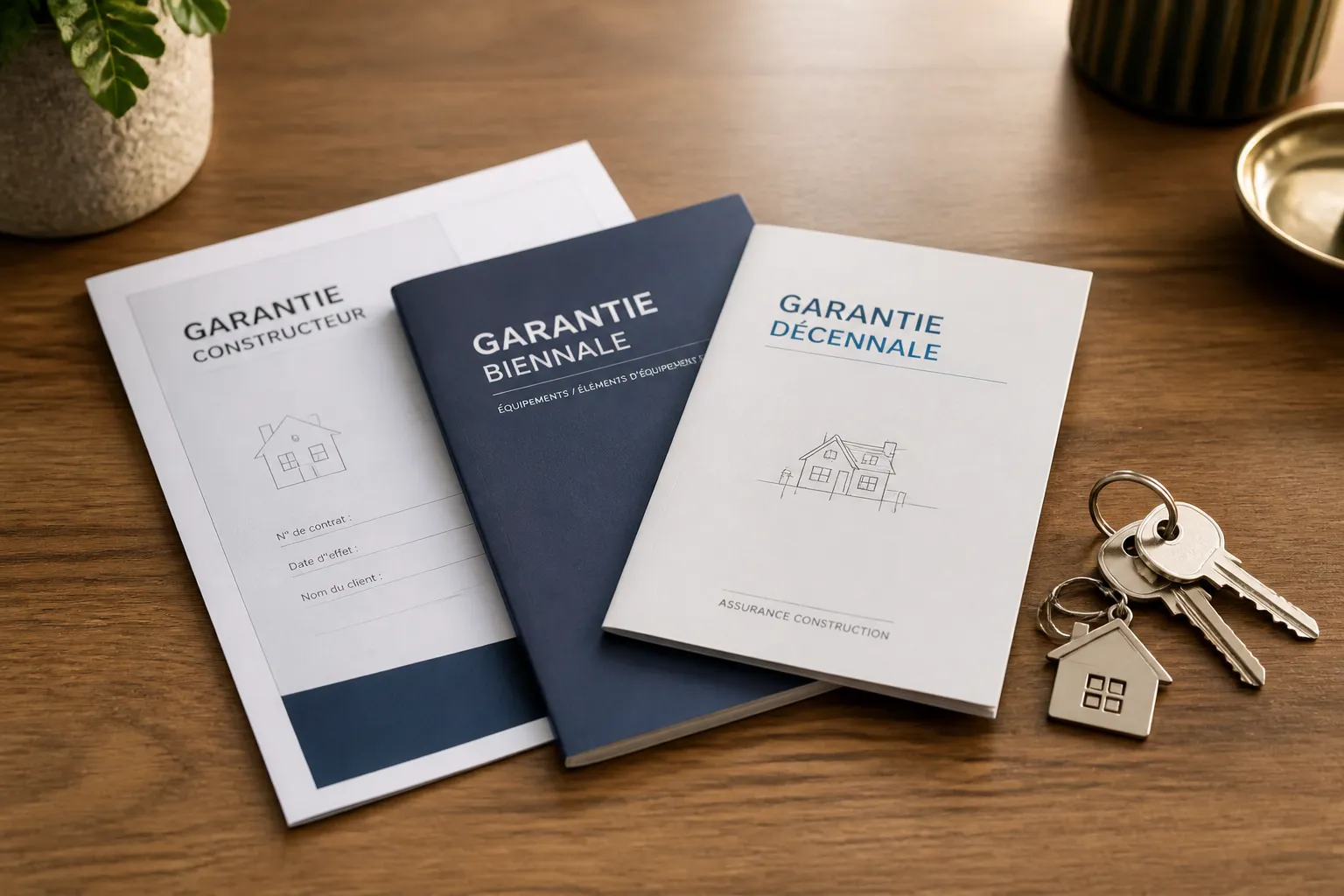 Documents de garanties et cles sur une table