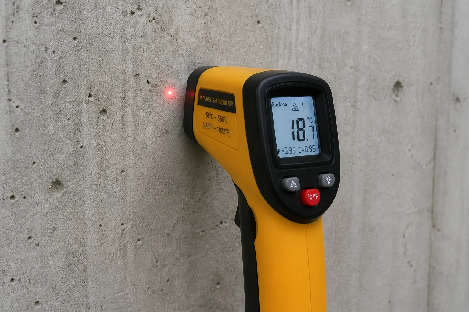 Thermometre de surface sur une paroi beton