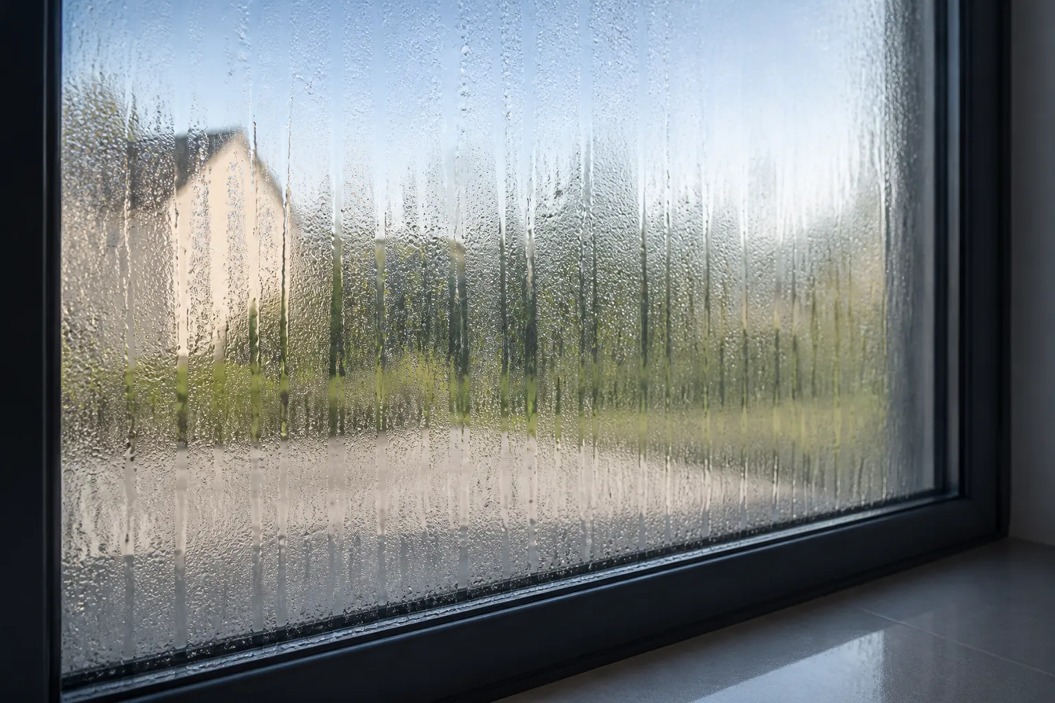 Condensation sur une baie vitree neuve