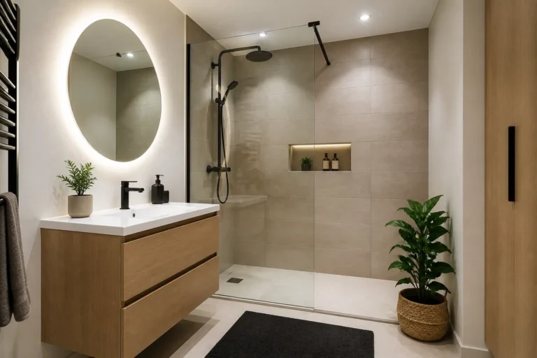 Salle de bains moderne renovee avec douche a l italienne