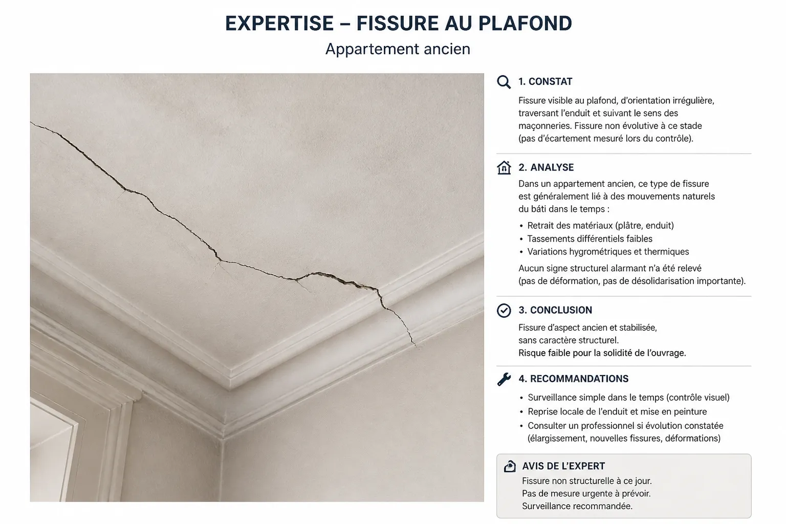 Fissure sur une moulure de plafond a Saint-Herblain
