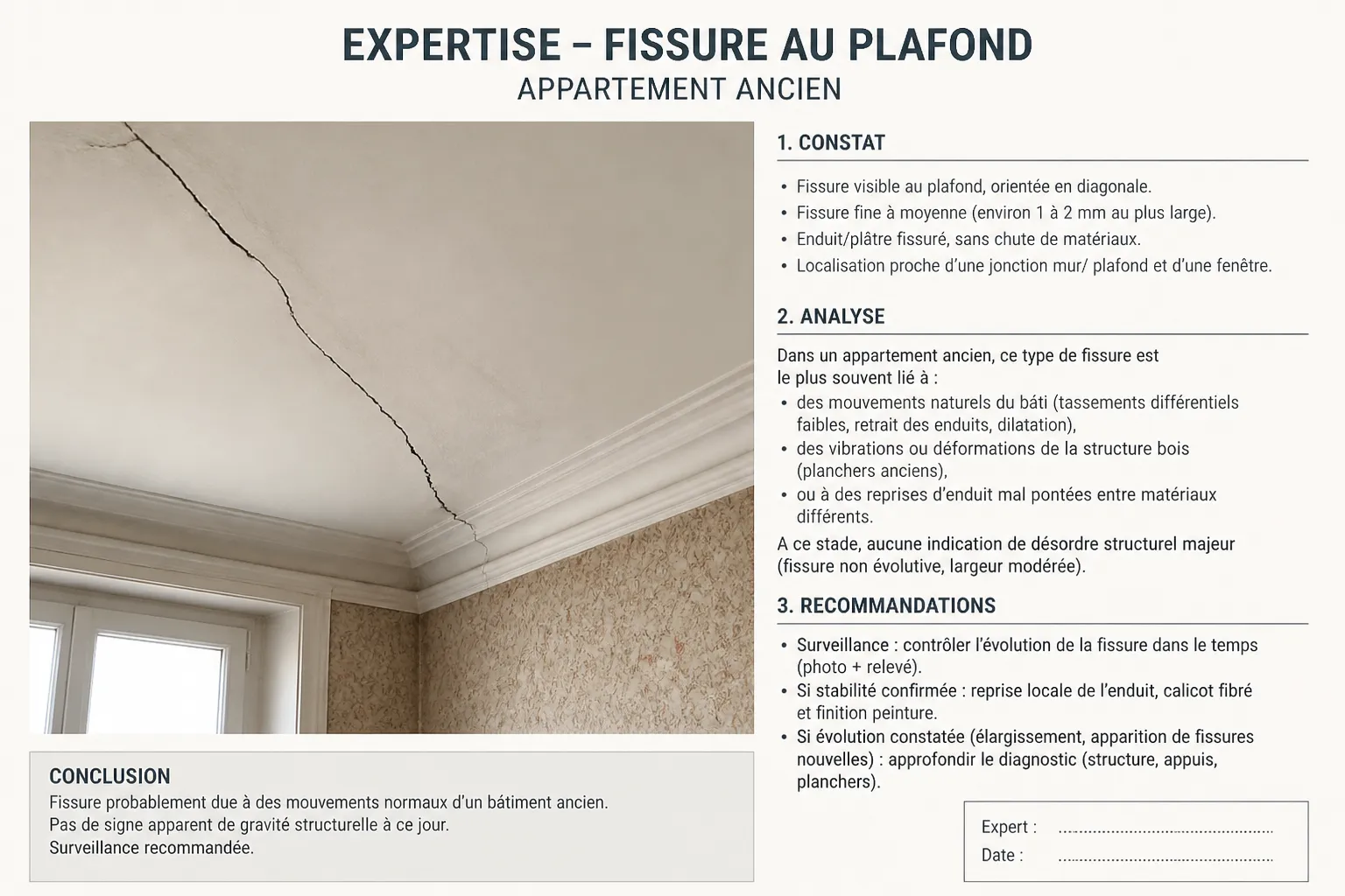 Fissure sur une moulure de plafond a Saint-Sébastien-sur-Loire
