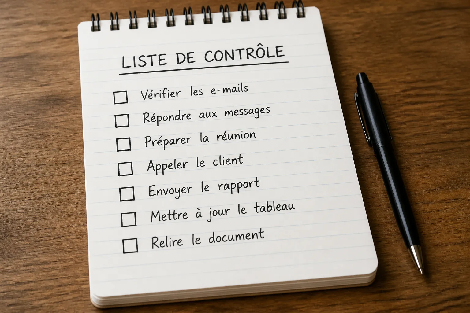 Liste de controle sur un bloc notes
