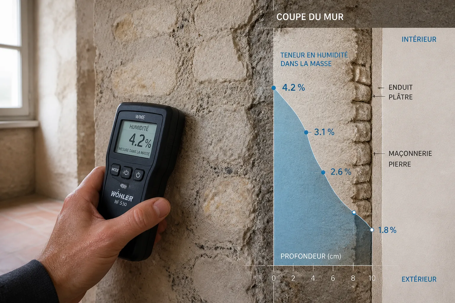 Mesure d humidite dans la masse d un mur ancien