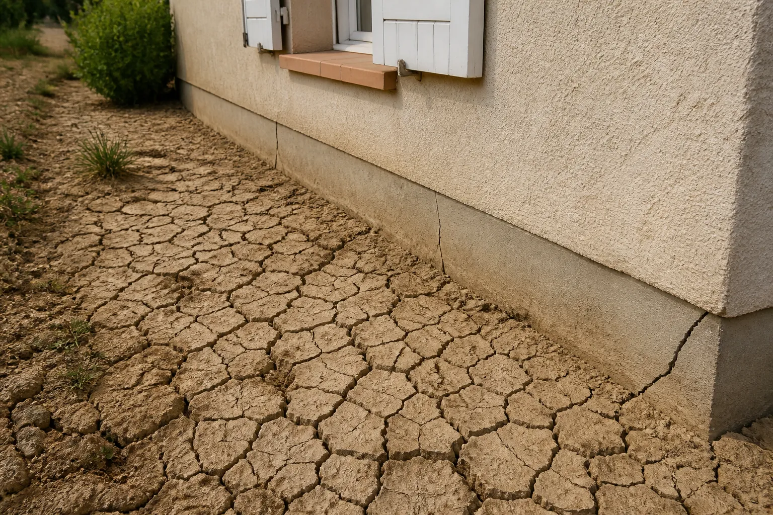 Sol argileux craquele au pied d une maison