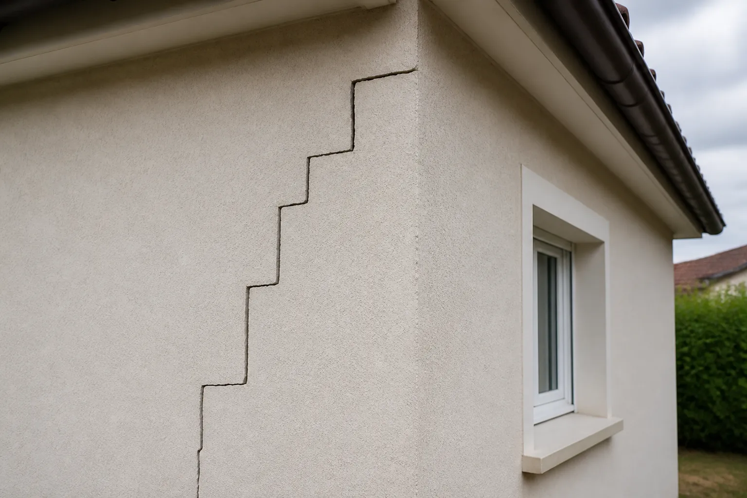 Fissure en escalier sur un angle de pavillon