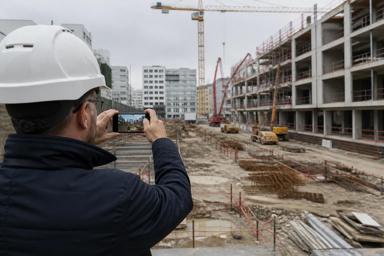 Maitre d ouvrage photographiant son chantier